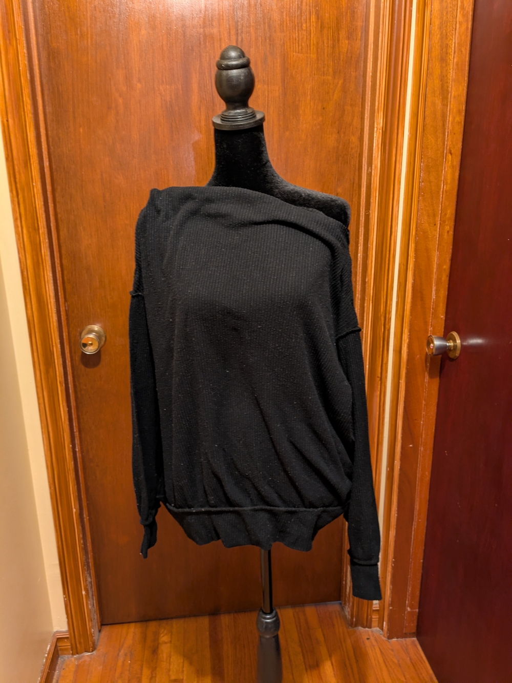 We The Free Close To You Black Off-Shoulder Ribbed Knit Sweater